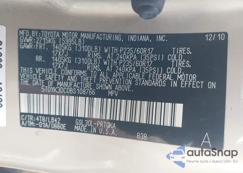 2011 Toyota Sienna Xle V6 from USA, damaged, VIN 5TDYK3DC0BS108766